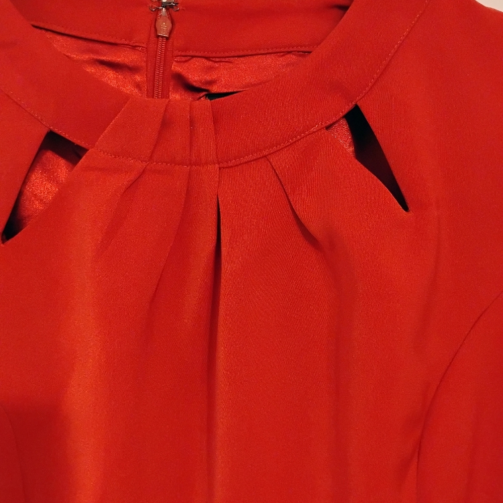ASHRO 2PC Red Coral Dress & Bell Sleeve Floral Red Coral Black Gold  Jacket 8 - Picture 9 of 14